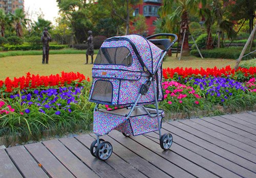 Pink Leopard 3 Wheels Pet Dog Cat Stroller w/RainCover - Image 4