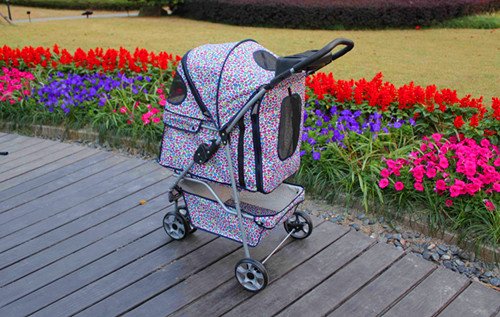 Pink Leopard 3 Wheels Pet Dog Cat Stroller w/RainCover - Image 5