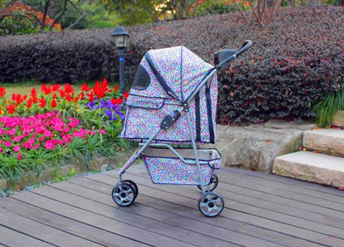 Pink Leopard 3 Wheels Pet Dog Cat Stroller w/RainCover - Image 6