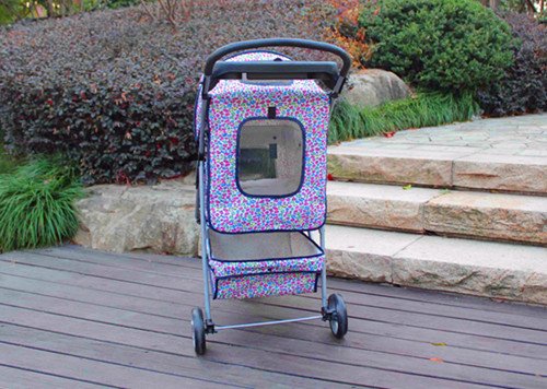 Pink Leopard 3 Wheels Pet Dog Cat Stroller w/RainCover - Image 7