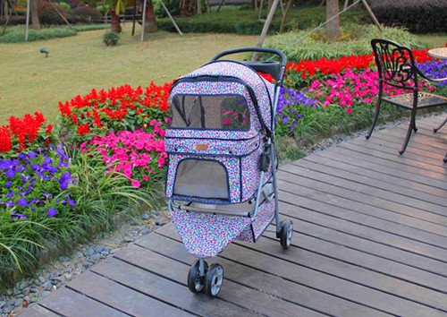 Pink Leopard 3 Wheels Pet Dog Cat Stroller w/RainCover