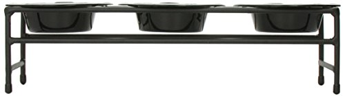 Platinum Pets Triple Modern Diner Stand with 1 Cup Stainless Steel Pet Bowls in Midnight Black