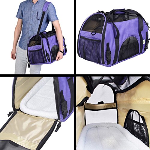 Super buy Small Pet Carrier OxFord Soft Sided Cat/Dog Comfort Travel Tote Shoulder Bag (purple) - Image 3