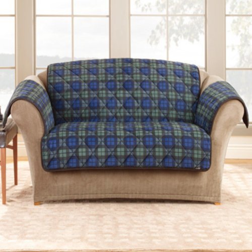 Sure Fit Deluxe Pet fort Loveseat Slipcover, Black Watch Plaid