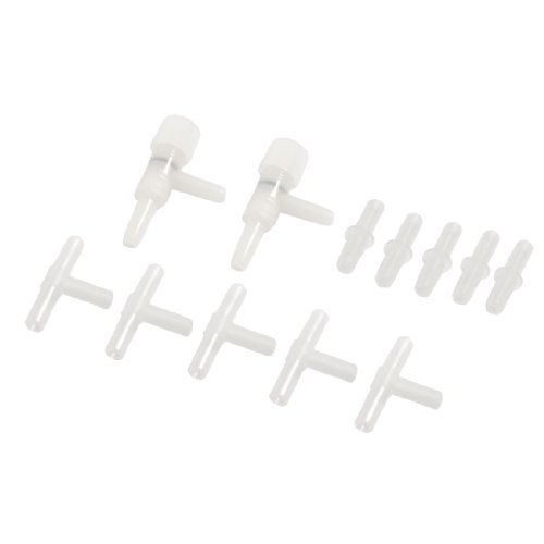 Water & Wood Plastic Air Valves Connectors 12-Piece Inline Tubing for Aquarium, White