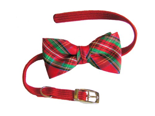Cat Collar with Bow Tie, Red Plaid (10" x 3/8)