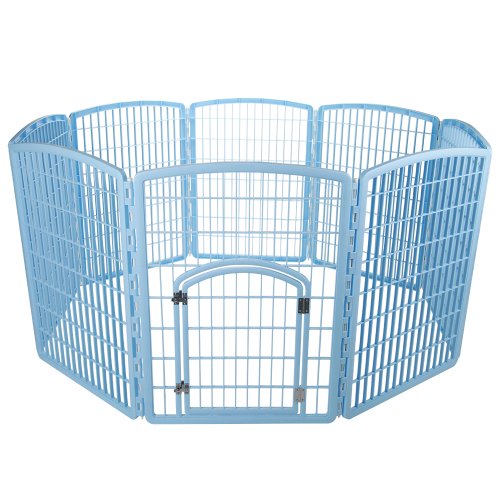 IRIS Plastic Exercise/Containment Pet Pen, 8 Panels, Blue