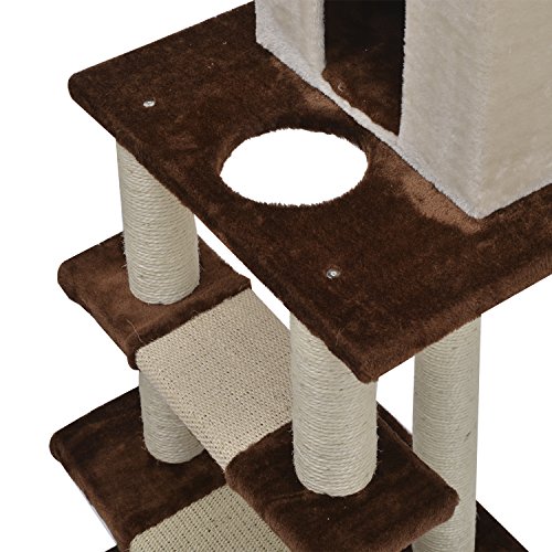 Pawhut 50" Stairway Cat Tree Scratching Post Condo - Brown and Beige - Image 7