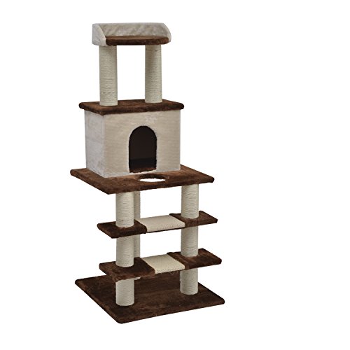 Pawhut 50" Stairway Cat Tree Scratching Post Condo - Brown and Beige