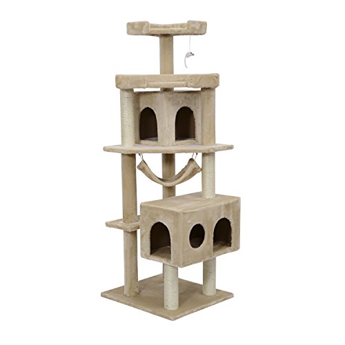 Pawhut 65" Cat Tree Scratcher Post Condo w/ Hammock - Beige
