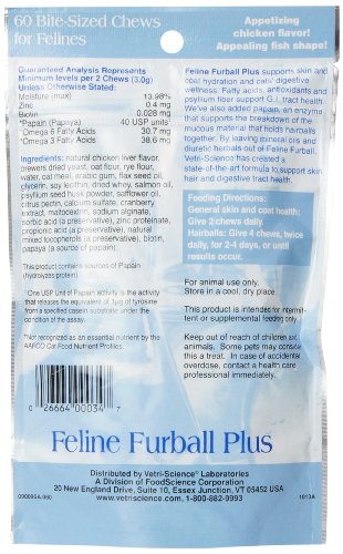 Vetri-Science Laboratories Feline Furball Plus Hairball Remedy Chew for Cats, 60 Chews - Image 4