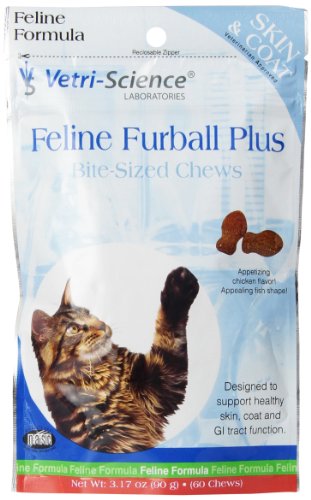 Vetri-Science Laboratories Feline Furball Plus Hairball Remedy Chew for Cats, 60 Chews