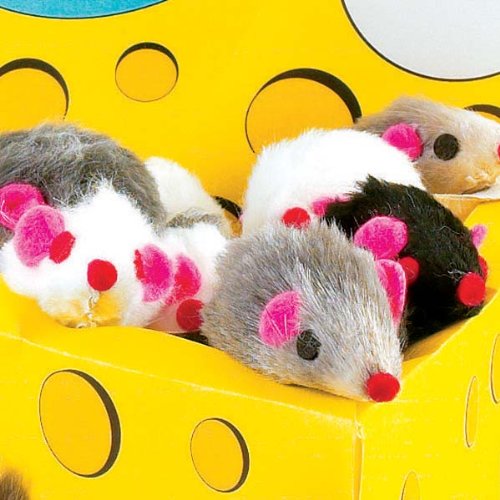 Zanies Cat Cheese Wedge Display with 60 Realistic Furry Mice - Image 3